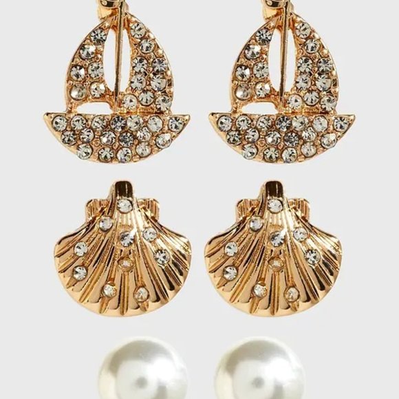 Sailboat  Multi Pack Gold Tone Earrings - Picture 1 of 5